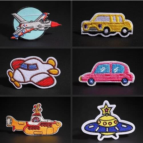 Little Cars cartoon clothing patches aircraft submarine Childrens Parenting decorative ironing patch Flying saucer badge