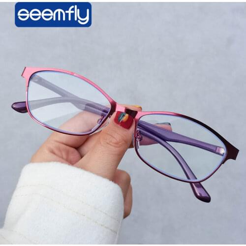 Seemfly Women Elegant Myopia Glasses Frame Student Vintage Anti blue Light Near Sight Glass Men -1 to -3.5 Degree Myopic Eyewear