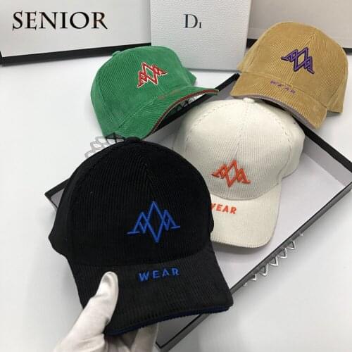 Autumn Corduroy Couple Embroidered Hat Brand Design Fashion Letter Casual Label Womens Baseball Cap Snapback Hip Hop Male Hat