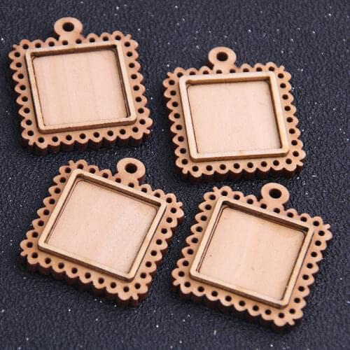 2pcs/lot 20/30mm Inner Size Wood color Square Wood Cabochon Base Setting Charms Pendant Necklace Findings 8E
