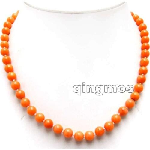 SALE Small 7-8mm Round Natural Orange High Quality Coral 17'' Necklace -nec5955 Wholesale/retail Free shipping