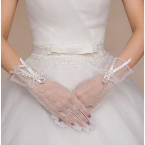 Flower Girl Gloves Lace Short Princess Wedding Gloves for Kids Tulle White /Ivory Bridal Gloves