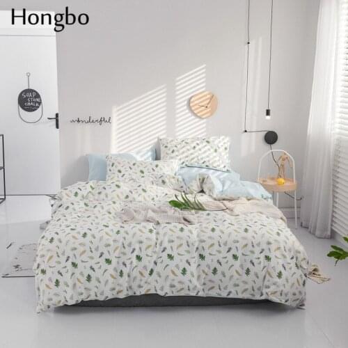 Hongbo Green Leaves Bedding Set Quilt Cover Children Cotton Duvet Cover Set Green Yellow and white Bedclothes