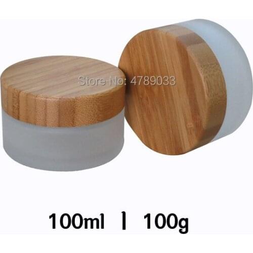 8pcs 100g Matted Empty Glass Cream Jar Pot with Bamboo Cover Lid 100ml Dull Polish Glass Cosmetic Package Refillable Container