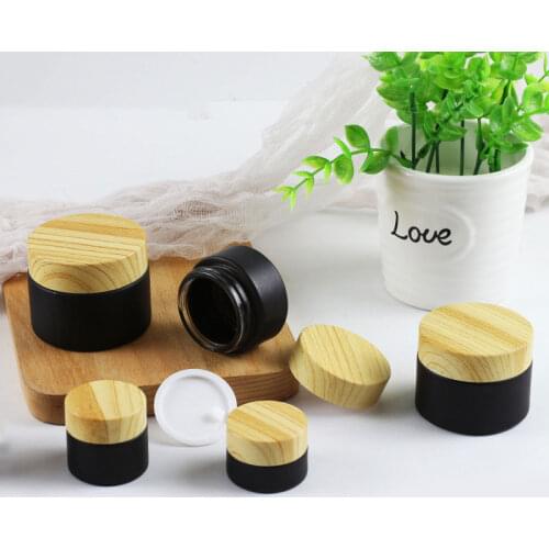 Wholesale 5G-50G Glass Empty Jars Mini Pots Matte Black Cosmetic Face Cream Lip Balm Containers Wood Refillable Bottles