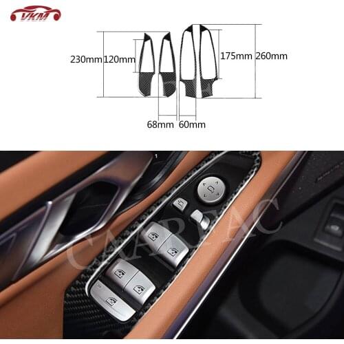 4 PCS Carbon Fiber Car Window Lifter Switch Buttons Decorative Frame Moulding Cover Stickers For BMW G20 G28 2019 2020