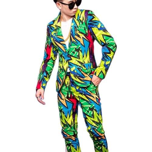 S-5xl 2020 New Plus Size graffiti Suits Mens Clothing Fashion Dj Scotland Long Suit Nightclub Performance Show Slim Blazers