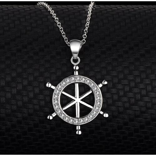S925 Sterling Silver Micro inlay The rudder Necklace Simplicity Compass sign Fashion Jewelry Pendant Clavicle Chain