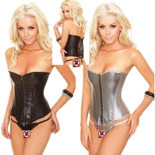 Wholesale Sexy lingerie bustier sequin corset g-string Black silver Club Wear 8019 one size XL-2XL