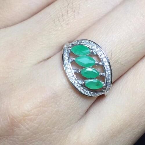 Natural emerald ring, 925 silver, leaf shape, exaggerated style, beautiful color, the product of nature