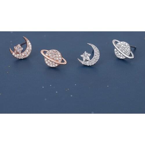 Star Moon Planet Women Earrings Minimalist Universe Fashion Jewelry Silver Color Stud Earrings For Women Korean