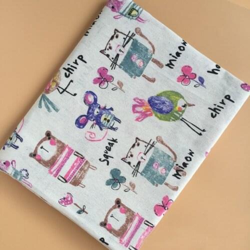 Cute Childrens Painting Cartoon Mouse Printed Cotton Linen Fabric For DIY sewing Curtain Doll Cloth