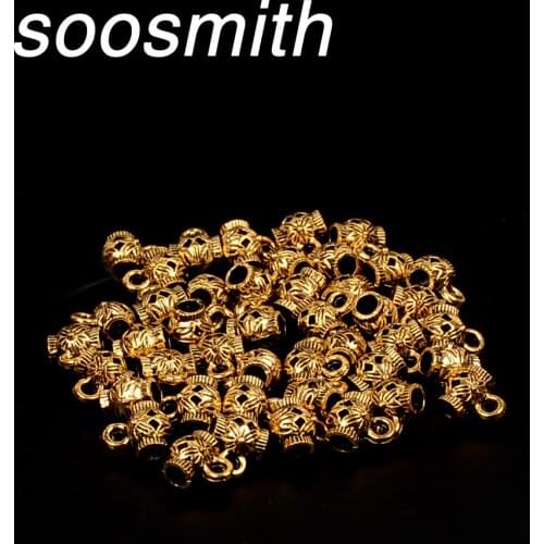 Soosmith Tibetan Flower Pattern Gold Metal Beads Antique Decorative Loose Spacer Beads For Jewelry Making Diy Bracelet Wholesale