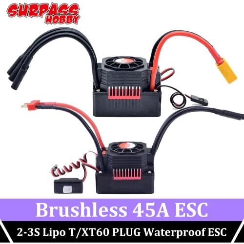 SURPASS HOBBY Waterproof 45A ESC Brushless Electric Speed Controller 2-3S Lipo for 1/10 RC 3660 3650 Motor Big Foot Crawler Car