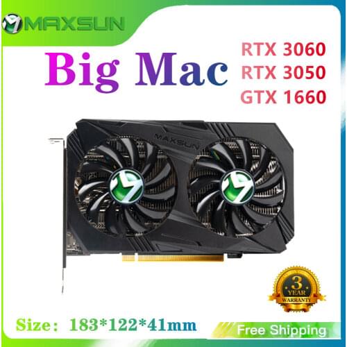 MAXSUN Graphics Cards RTX 3060 12GB GDDR6 8nm 192bit 8Pin power supply Video Card PCI Express X16 4.0 For Desktop Computers