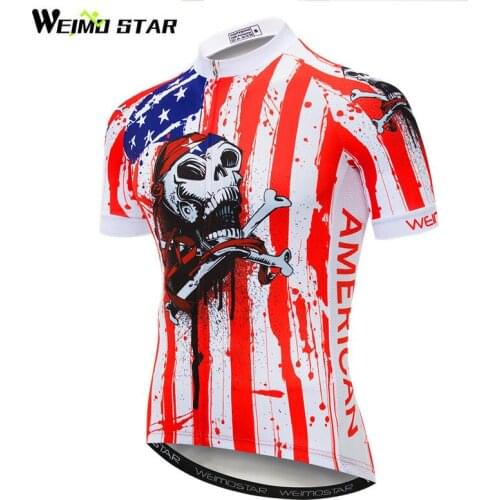 Weimostar USA Team Skull Cycling Jersey Shirt Men Summer Racing Cycling Clothing MTB Bike Jersey Downhill Bicycle Cycle Wear
