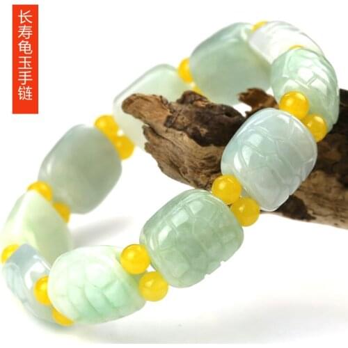 Wonderful Burma jadite Bangle Jade Carven turtle shell Mala Bead Bracelet Amulet Gemstone