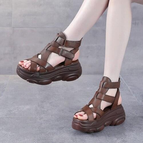 High Heels Womens Summer Slope with Buckle Sandals 2021 New High-top Womens Shoes Thick-soled Roman Fish Mouth Sandals