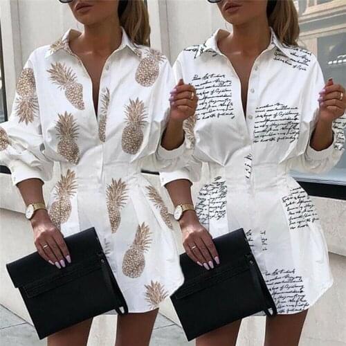Vicky Wheeler Womens Lapel Button Down Long Sleeve Letter Printed Tunic Mini Dress Tops
