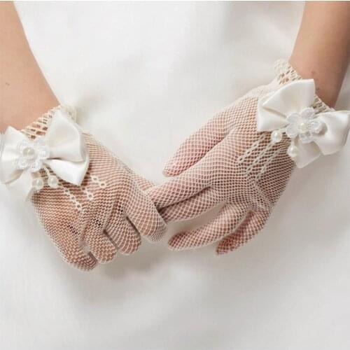 1pair Childrens wedding flower girl dress gloves girls mesh elastic glove bride gloves
