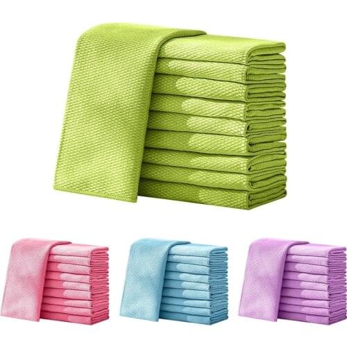 10 Pcs Fish Scale Microfiber Cleaning Cloths- Polishing Cleaning Wipes 40X50 Rag Super Water Absorbable Towels