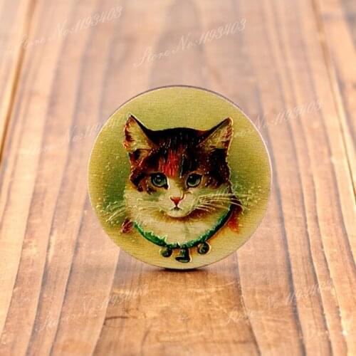 2Pcs 45mm Cat 3D Embossed Big Round Handmade Wood Cut Pendant make Necklaces, Bracelets,Brooch-(WIB-57)