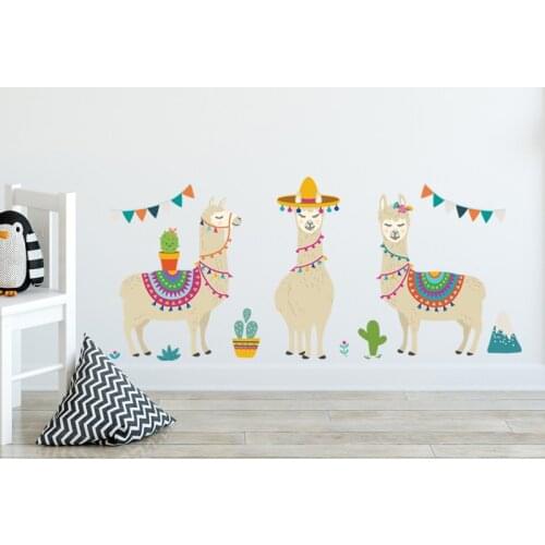 2021 Cartoon Animals Alpacas Wall Stickers Kids Rooms Wall Decor Wall Art Decals Teenager Home Decoration Aesthetic