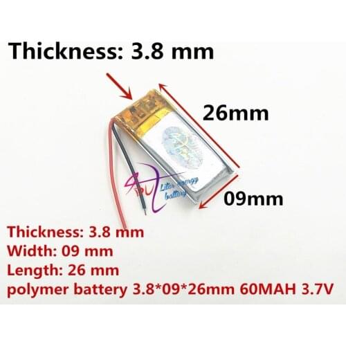 3.7V 380926 60MAH silver rod polymer lithium battery smart Bracelet Bluetooth headset manufacturers selling