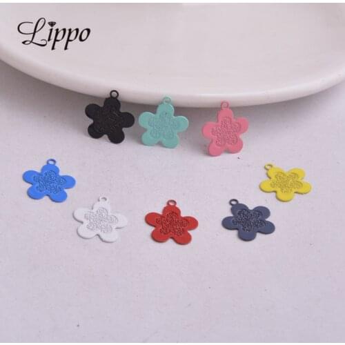 50pcs AC4953 Flower Articles Small Charms Red Blue Pink Yellow Charm Painted Metal Brass Jewelry Findings