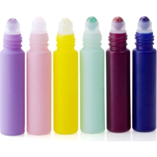 750pcs/lot 10ML Natural jade stone roller Essential Oil bottle Matte glass Roller Ball Bottles