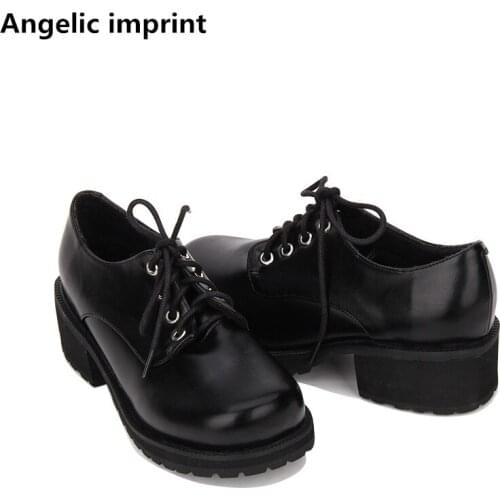 Angelic imprint woman mori girl lolita cosplay punk shoes lady high heels pumps women student dress party shoes lace up 33-47