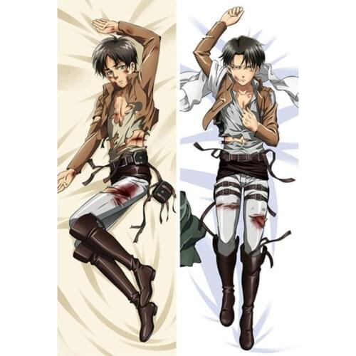 Anime Attack on Titan Captain Levi Dakimakura Fullbody Long Pillow Case Two-Side Printed Peach Skin Hugging Pillow Cover