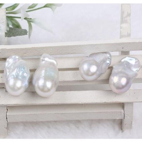 White Natural Freshwater Baroque Pearl Beads Pair No Hole DIY Earrings Accessories