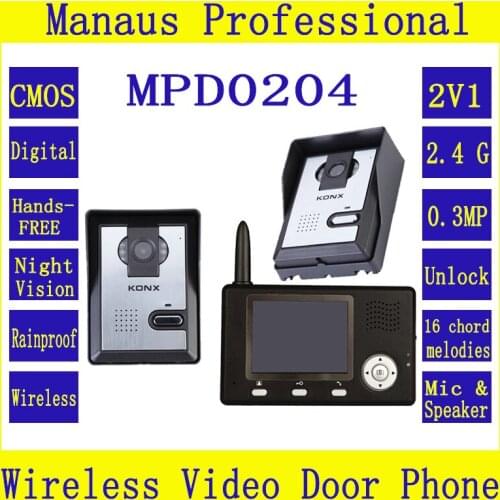 Wireless Video Intercom System Color Video Door Phone One 3.5 Inch Display Screen&Two Outdoor Waterproof Security Cameras D204b