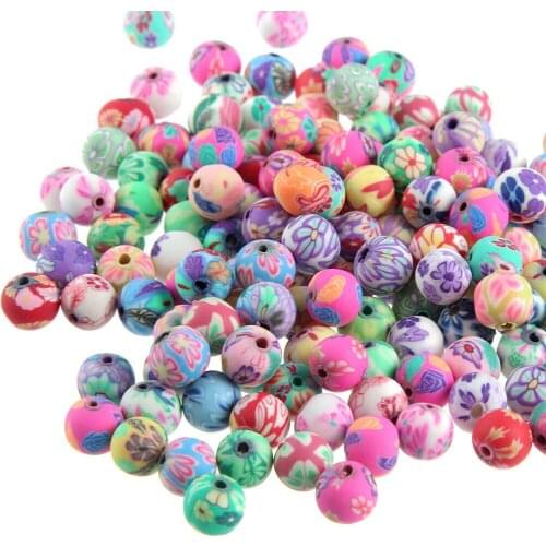 200pcs/lot 6mm 8mm 10mm 12mm Mixed Polymer Clay Flower Pattern Round Spacer Loose Beads for Jewelry Making Wholesale Lots Bulk