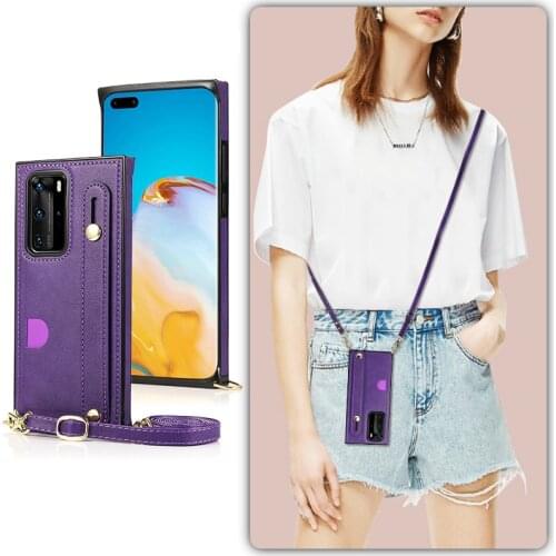 Case for Huawei P40 Pro Lite P30 Mate 30 20 Pro Lite Card Bag Crossbody PU Leather Rope Wallet Crossbody Strap Matte Cover Funda