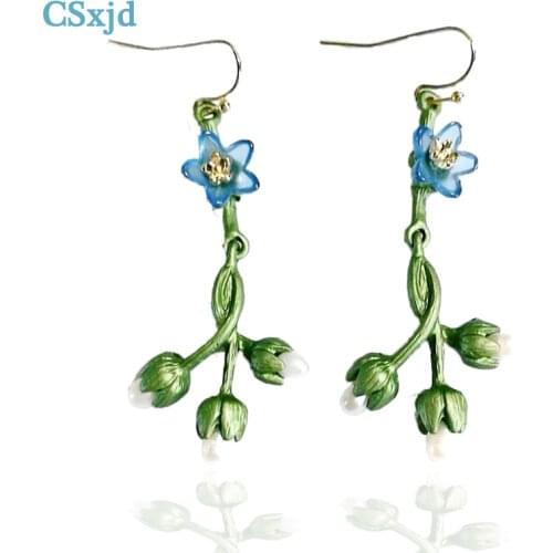 CSxjd 2018 New Plant Jewelry Flowers Forget-me-not Flower Natural Pearl Flower Jewelry Earrings