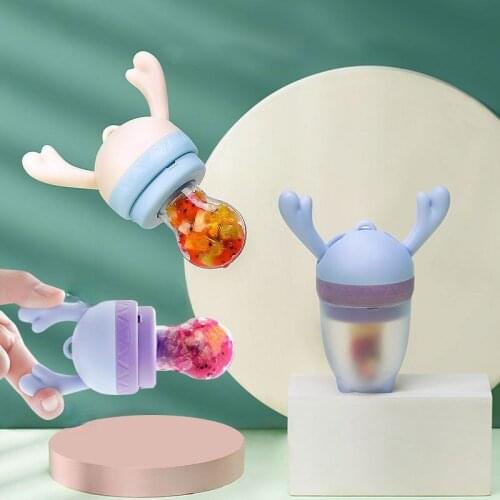 Baby Fruit Vegetable Pacifer 1Pcs Cute Deer Shape with a Mesh Bag Food Grade Silicone Baby Nipper Pacifer Auxiliary Food Feeder