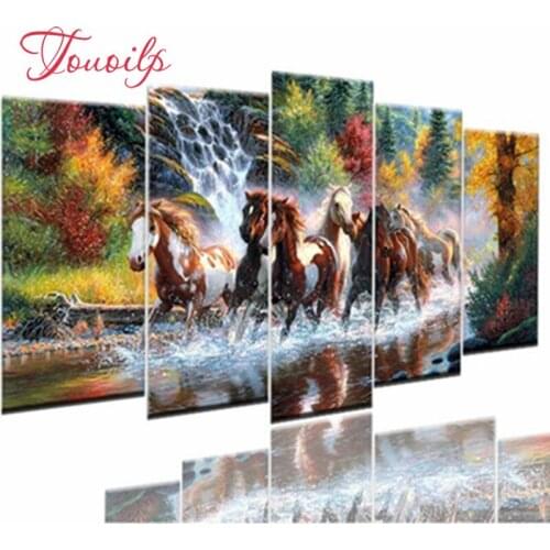 DIY Full Square round Diamond Painting "Running Horse" Multi-picture Combination 3D Embroidery Cross Stitch Mosaic Decor