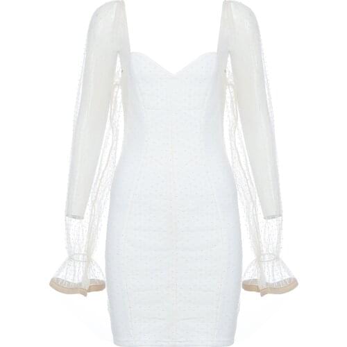 Elegant Bandage Dress Women Sexy Dress Nightclub Long Sleeve Mesh New Autumn Dress Party Bodycon Clothing