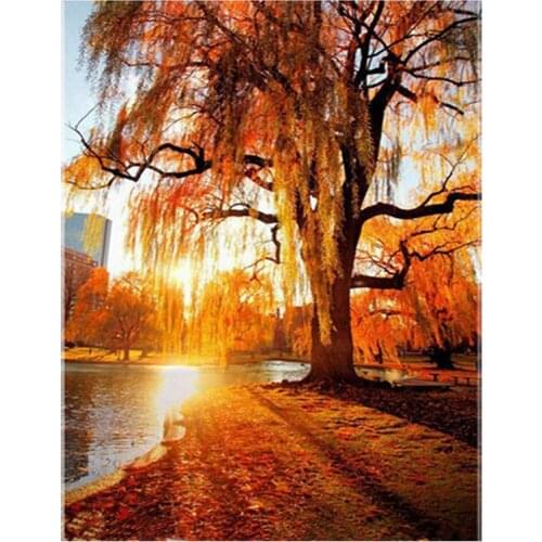 Full square round Diamond painting Autumn park landscape Embroidery 5D Diy Cross Stitch Home Furnishing decorationZP-2961
