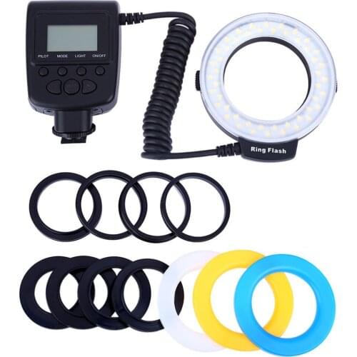 HD-130 Macro LED Ring Flash Bundle with 8 Adapter Ring for Canon Nikon Pentax Olympus Panasonic DSLR Camera Flash V HD130