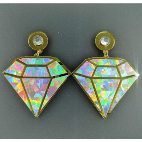 Exaggerated Fashion Queen Fan Laser Gem Model Acrylic Earring Womens Creativity Funny Personality Accessories Jewelry