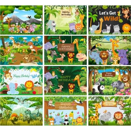 Photography Backdrop Cartoon Tropical Jungle Forest Wild Animal Safari Birthday Party Baby Child Photozone Photo Background Prop