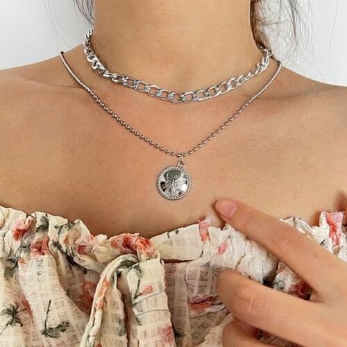 Multi-layer Butterfly Mark Necklace Fashion Coin Pendant Gold Chain Necklace Jewelry For Ladies Statement Party Gift