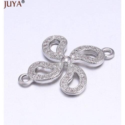 Diy fashion bracelets necklace earrings accessories findings AAA CZ stones flower charm connectors for jewelry making hand-made