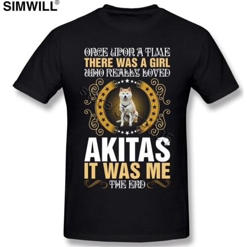 Fashion New Tees Shirts Men 100% Cotton Loved Akitas Dog Tshirt Short Sleeved O-neck Print T-Shirt Fathers Gift Clothes