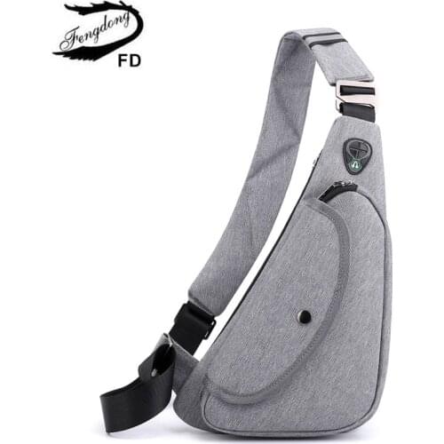 Fengdong small anti theft chest bag fashion crossbody bags for men mini travel sport bag with earphone jack fathers day gifts
