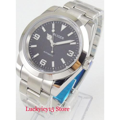BLIGER Round Stainless Steel Mens Watch Self Winding MIYOTA Movement Mental Strap Luminous Hand
