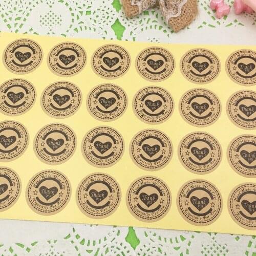 Handmade Thank You Sticker 1200pcs/lot 3cm Vintage Kraft Sticker DIY Hand Made For Gift Cake Baking Sealing